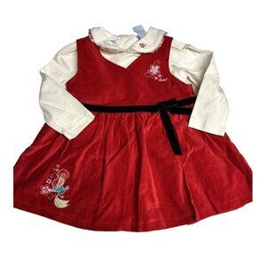 Vtg Disney Baby Ariel Little Mermaid Dress Red Velvet 2 Piece Holiday 18 Mos.